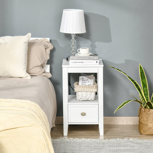 HOMCOM Side Table, Modern Coffee End Table with Drawer and Shelf, Nightstand for Bedroom, Living Room, White | Aosom Canada