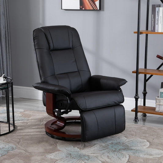 HOMCOM Adjustable Padded Recliner Sofa Leather Relaxing Armchair Retractable Footrest 360° Swivel Wood Base Home Furniture Black | Aosom Canada
