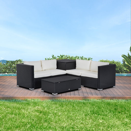 Outsunny 6pcs Deluxe Rattan Wicker Sofa Garden Sectional Couch Patio Furniture Set with Cushion, Black | Aosom Canada
