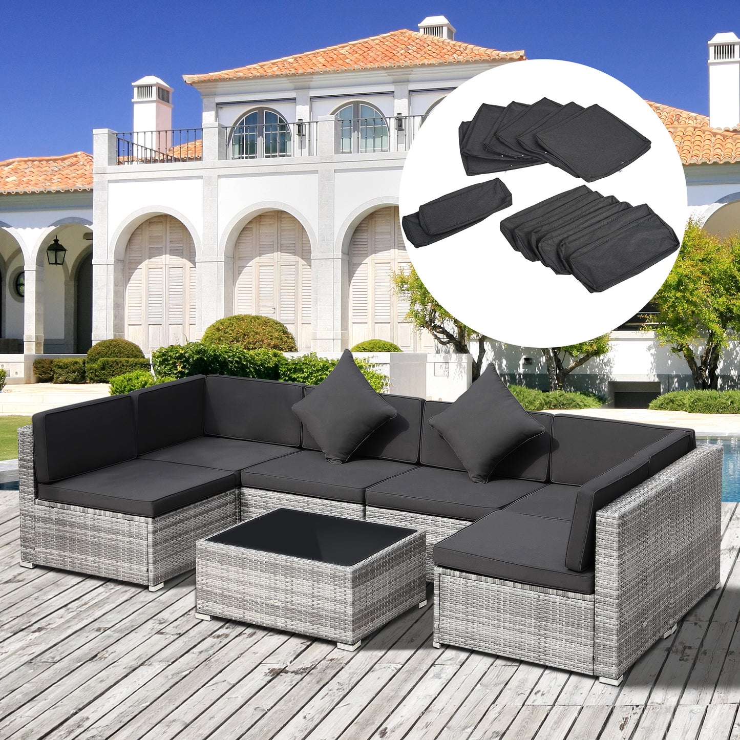 Outsunny Patio Rattan Sofa Set Polyester Cushion Cover Replacement No Cushion Included|Aosom Canada