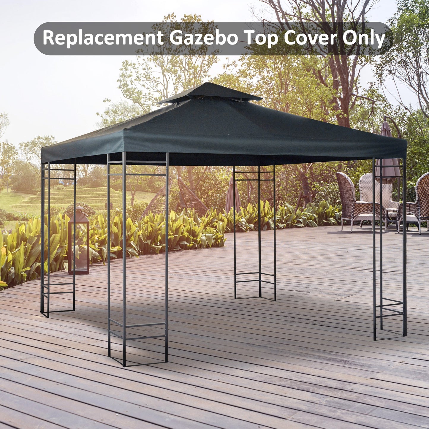 Outsunny 9.8' x 9.8' Square 2-Tier Gazebo Canopy Replacement Top Cover Outdoor Garden Sun Shade, Dark Grey | Aosom Canada