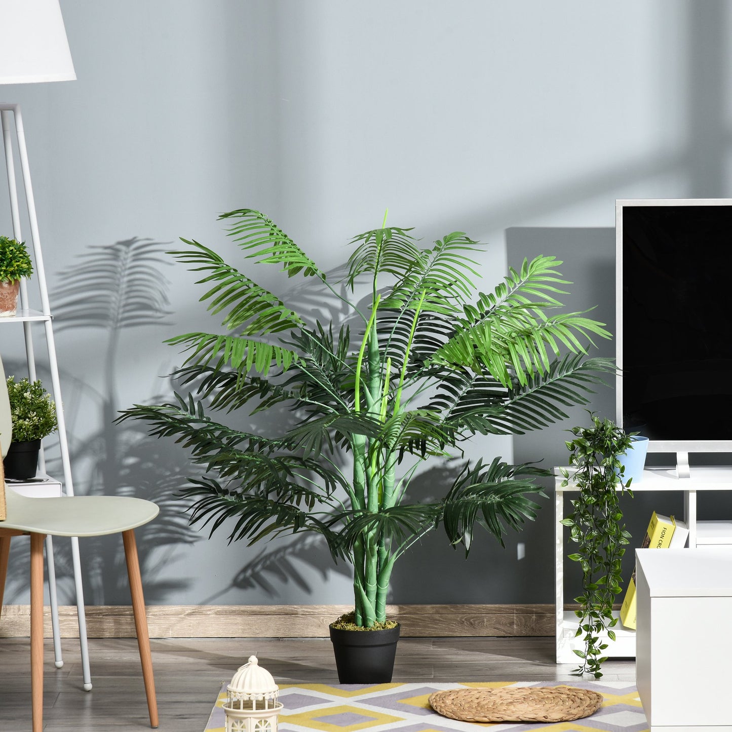 Outsunny 4FT Artificial Palm Tree Faux Plant with 18 Leaves in Nursery Pot for Indoor Outdoor Greenery Home Office Decor | Aosom Canada