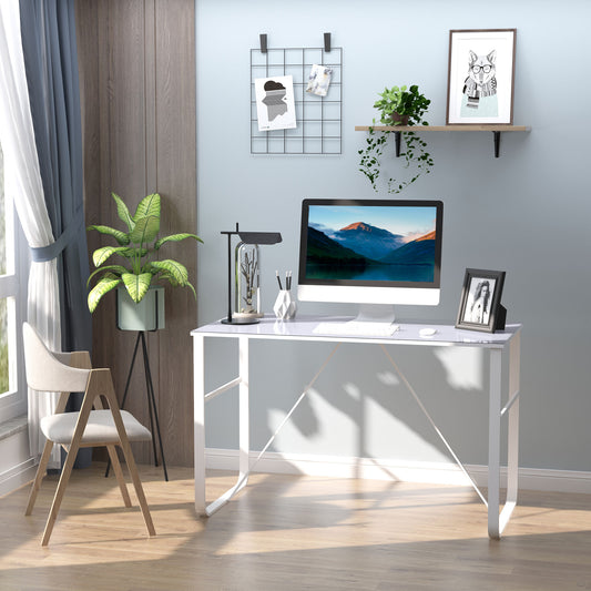 HOMCOM Glass Top Writing Desk Working Station Home Office Table Gaming Desk Metal Frame Easy Assembly, White | Aosom Canada