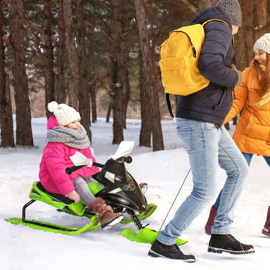 Outsunny Kids Snow Racer Sled, Ski Sled Slider Board, Snowmobile, with Foot Break, Auto Pull Rope, for Age 5 & up, Green | Aosom Canada