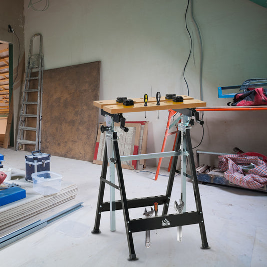 HOMCOM Work Bench Tool Stand with Adjustable Height and Angle, Carpenter Saw Table with 4 Clamps, Steel Frame, 220lbs Capacity | Aosom Canada