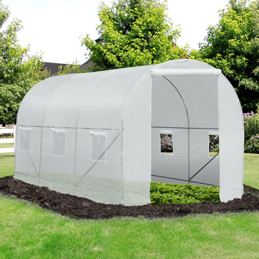 Outsunny 14.8x6.6x6.6ft Walk-in Tunnel Greenhouse Portable Garden Plant Growing Warm House with Door and Ventilation Window White | Aosom Canada