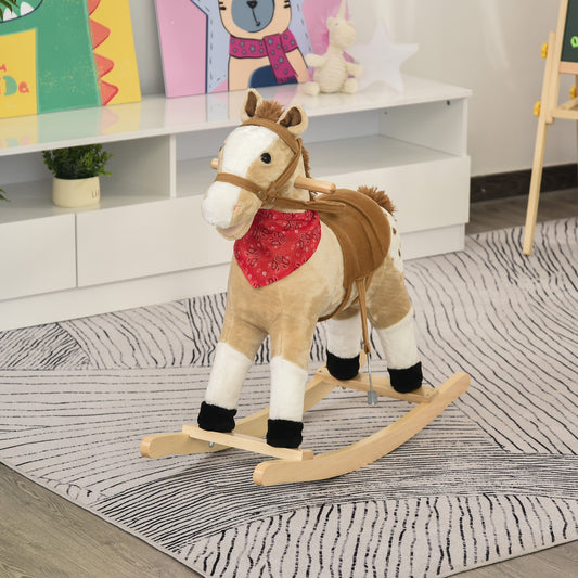 Qaba Kids Plush Ride-On Rocking Horse Toy Cowboy Rocker with Fun Realistic Sounds for Child 3-8 Years Old, Beige | Aosom Canada
