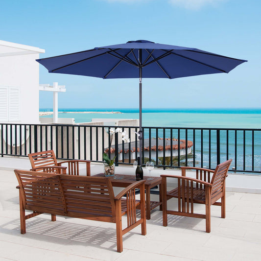 Outsunny 10'x 8' Steel Frame Round Market Patio Sun Umbrella Garden Parasol Outdoor Sunshade Canopy (Blue) | Aosom Canada