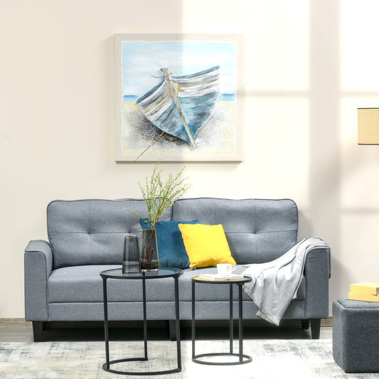 HOMCOM Hand-Painted Canvas Wall Art, Painting Artwork Blue Boat in the Beach for Living Room Bedroom Decor, 35.5" x 35.5" | Aosom Canada