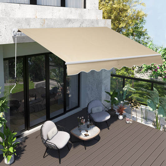 Outsunny 8'x7' Manual Retractable Water-resistant Sun Shade Patio Awning Outdoor Deck Canopy Shelter (Beige) | Aosom Canada