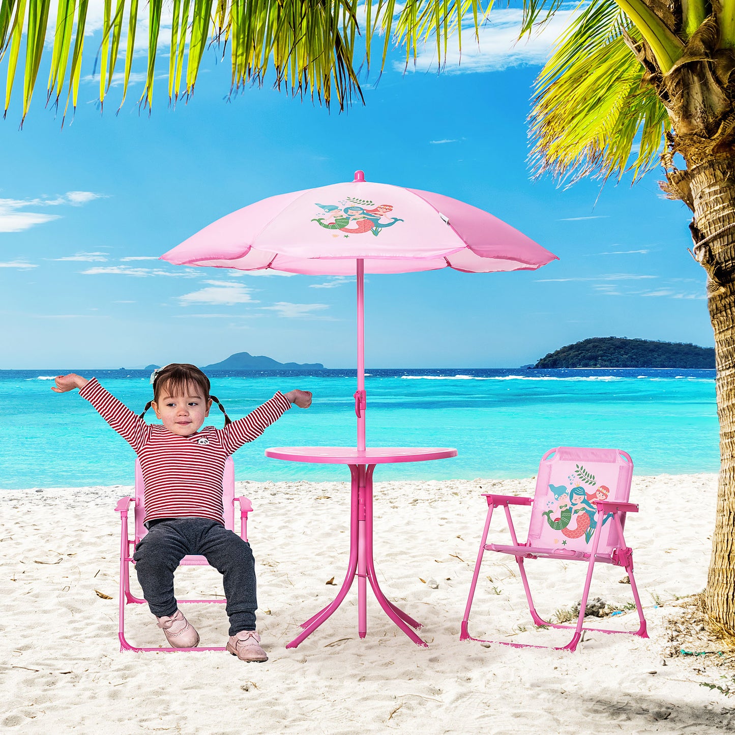 Outsunny Kids Picnic Table and Chair Set, Outdoor Folding Garden Furniture, for Patio Backyard, Pink | Aosom Canada