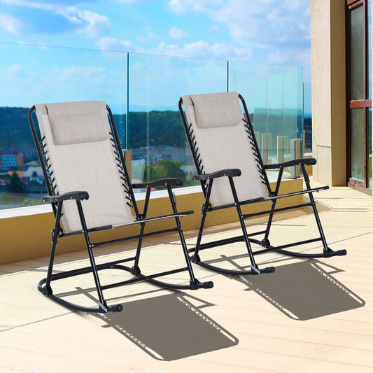 Outsunny Outdoor Patio Folding Rocking Chair Set Porch Lawn Furniture Garden Rocker Chaise Lounge Cream White | Aosom Canada