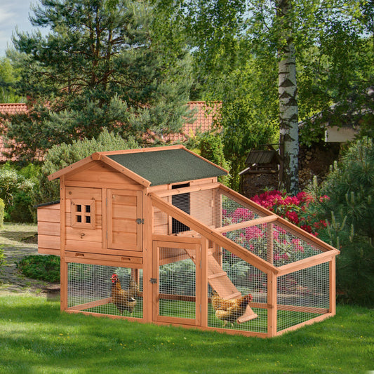 PawHut 69" Chicken Coop Wooden Hen House Rabbit Hutch Poultry Cage Pen with Outdoor Run Resting Nesting Box, Yellow and Green | Aosom Canada