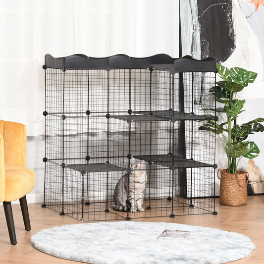 PawHut Pet Playpen DIY Small Animal Cage Fence with Door Ramp Accessories Indoor Outdoor for Kitten Pet Mink Black | Aosom Canada