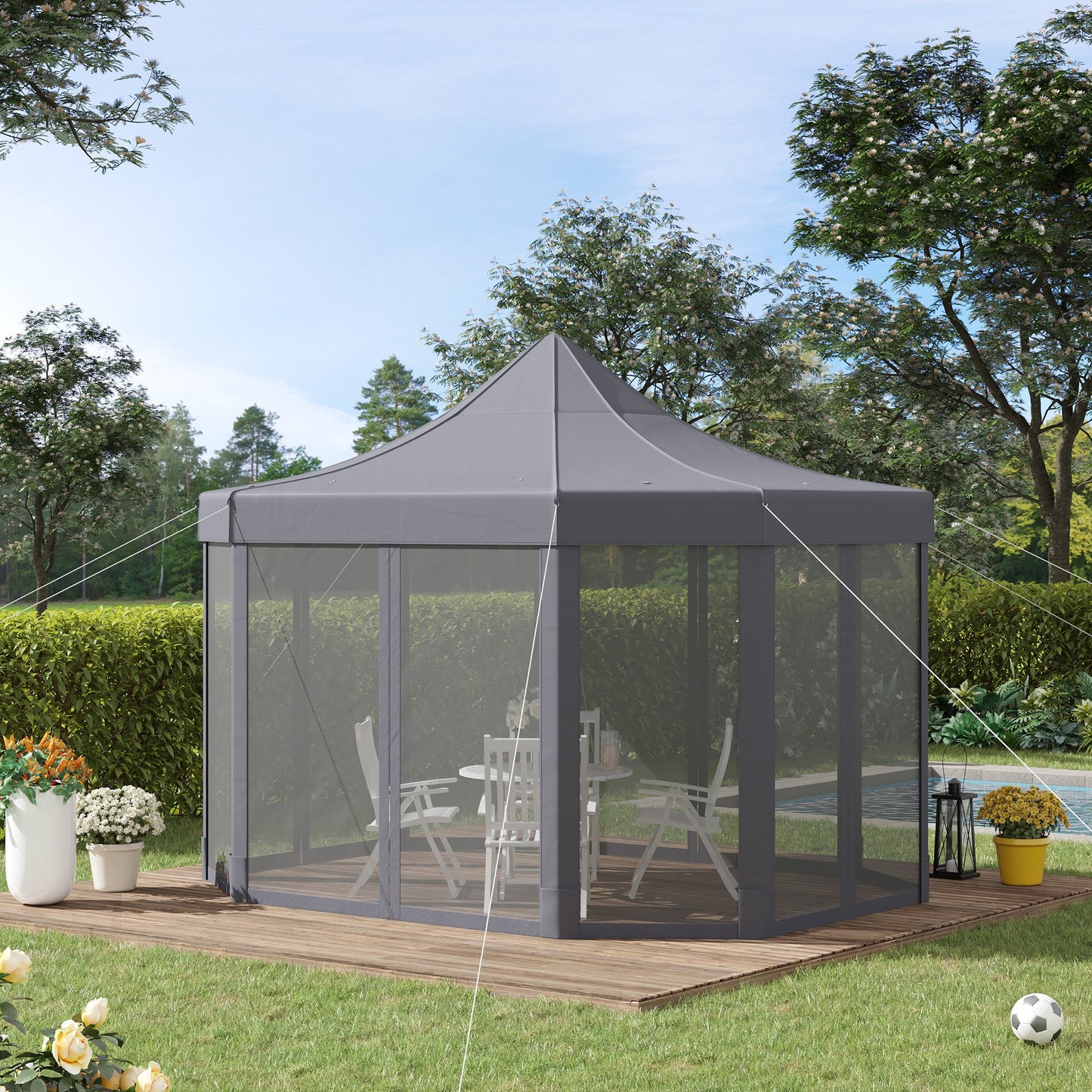 Outsunny 13' x 10' Pop Up Gazebo, Octagon Canopy Tent with Zippered Mesh Sidewalls, Weight Bags, Height Adjustable, Grey | Aosom Canada