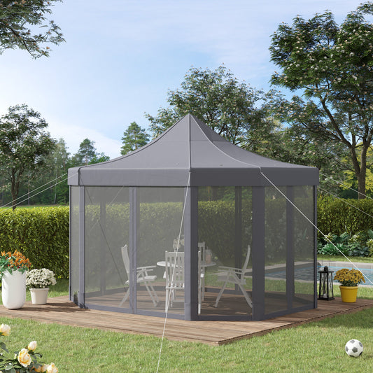 Outsunny 13' x 10' Pop Up Gazebo, Octagon Canopy Tent with Zippered Mesh Sidewalls, Weight Bags, Height Adjustable, Grey | Aosom Canada