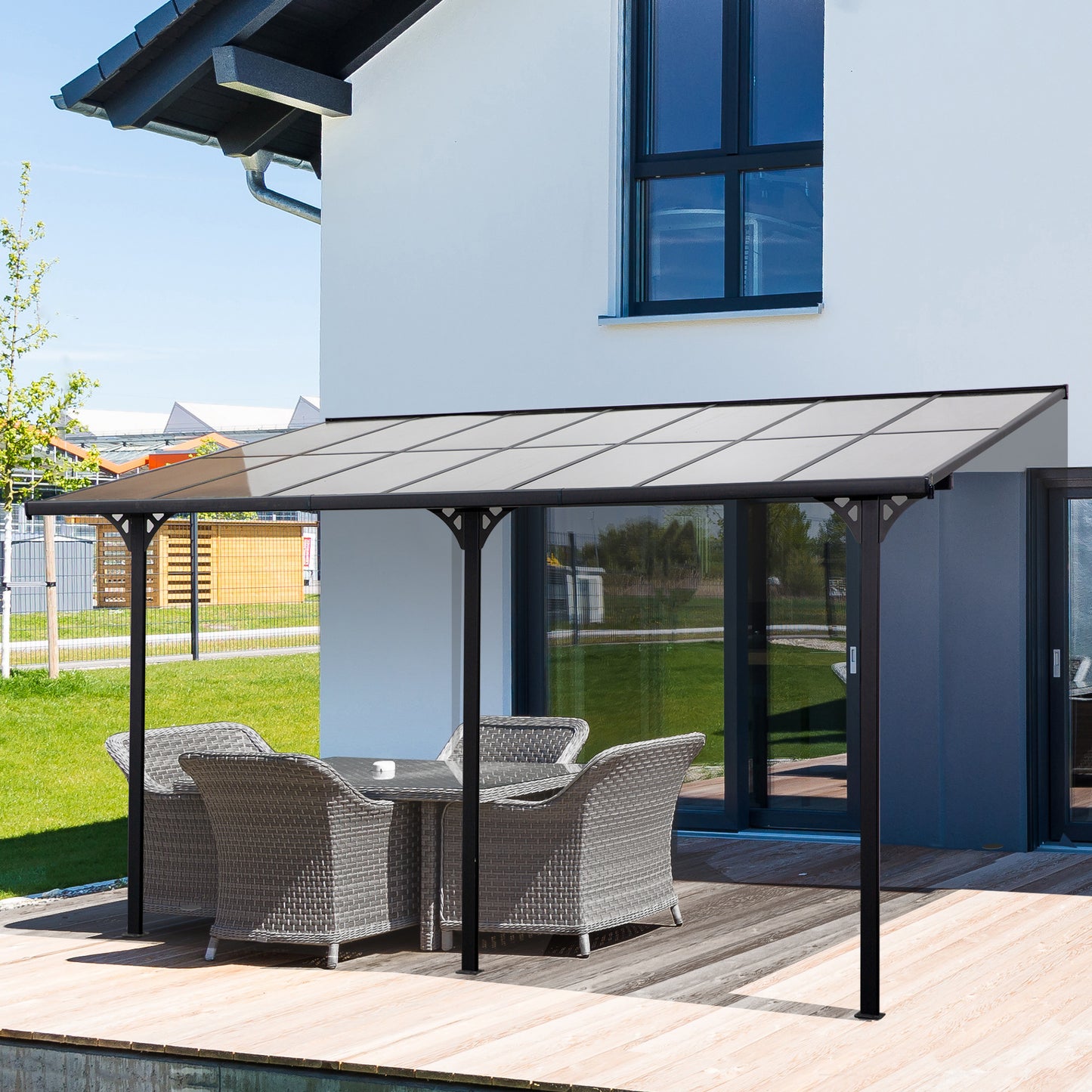 Outsunny 14.5' x 10' Outdoor Hardtop Pergola Polycarbonate Roof Gazebo with Adjustable Height, Aluminum Frame, and UV Protection, Grey | Aosom Canada