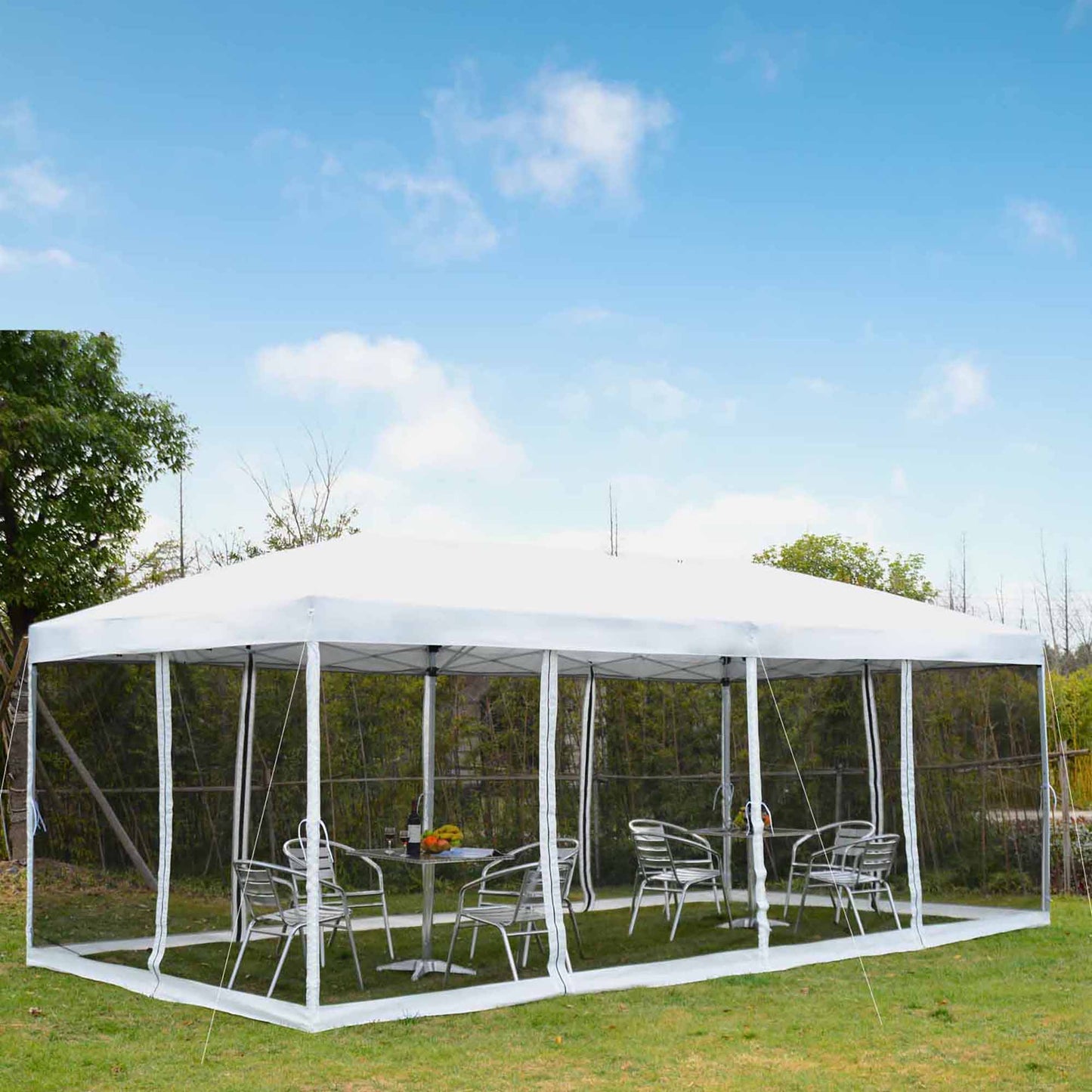 Outsunny 10x20ft Pop Up Party Tent Gazebo Canopy w/ 6 Removable Mesh Sidewalls Carry Bag White | Aosom Canada