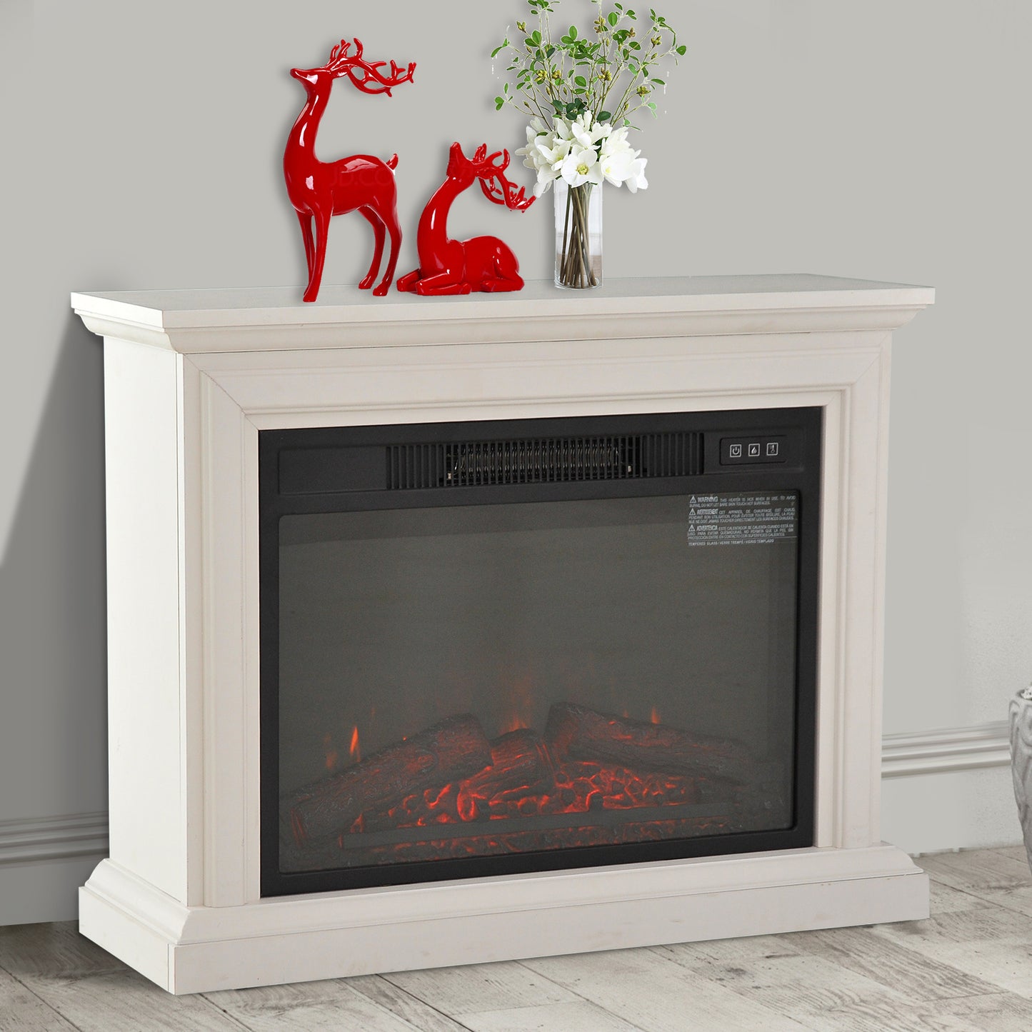HOMCOM Portable Electric Fireplace Freestanding LED Wood Fire Realistic Flame Stove Heater Outdoor 1400W | Aosom Canada