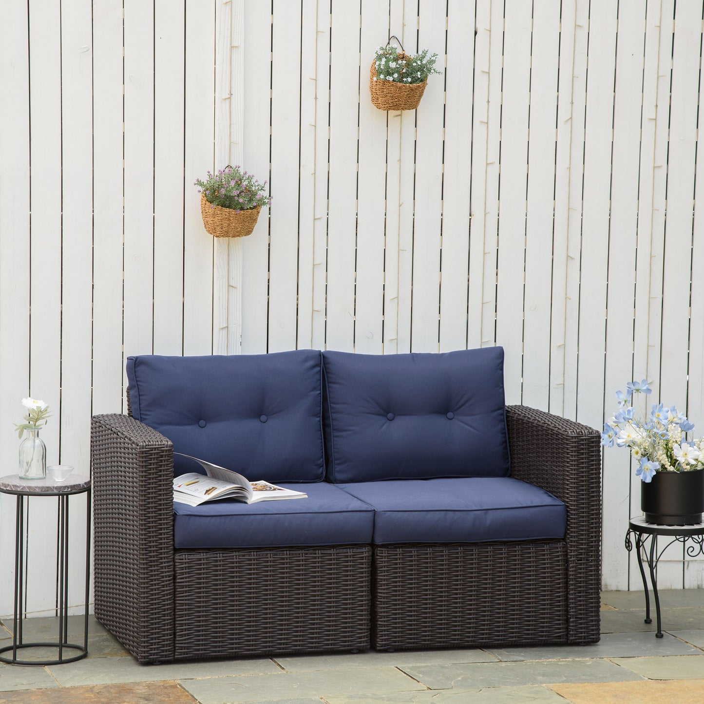 Outsunny 2 Pieces Patio Wicker Corner Sofa Set, Outdoor Freely Combination PE Rattan Furniture, W/ Curved Armrests & Padded Cushion | Aosom Canada