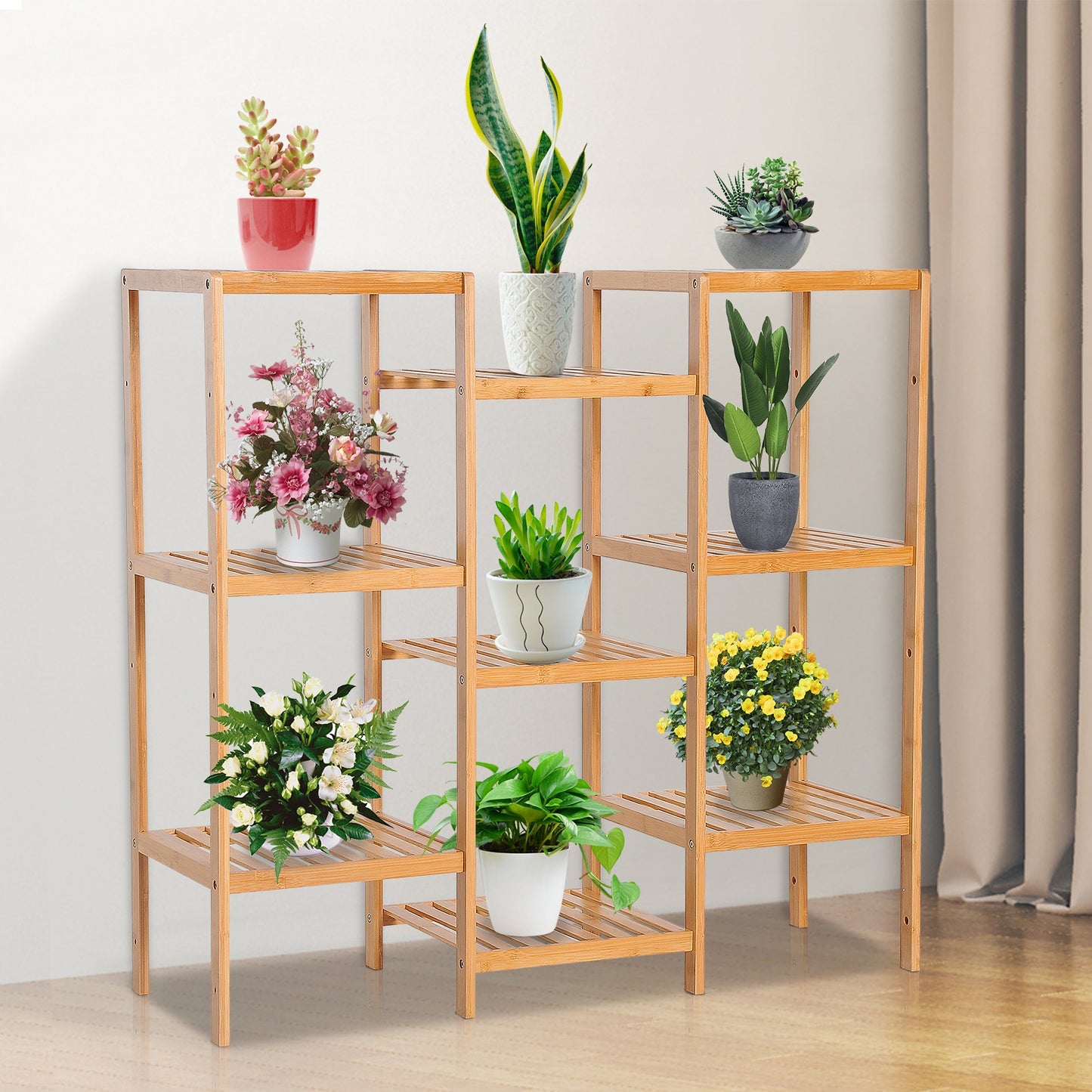HOMCOM 9 Tier Bamboo Storage Rack DIY Utility Shelf Bathroom Rack Display Stand Home Organizer Customize Plant Stand Flower Pots Holder | Aosom Canada