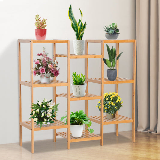 HOMCOM 9 Tier Bamboo Storage Rack DIY Utility Shelf Bathroom Rack Display Stand Home Organizer Customize Plant Stand Flower Pots Holder | Aosom Canada