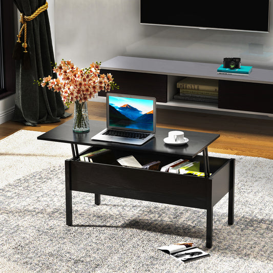 HOMCOM 39" Modern Lift Top Coffee Table with Hidden Storage Compartment, Center Table for Living Room, Black | Aosom Canada