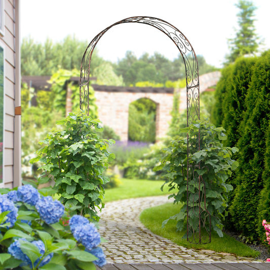 Outsunny 7.5ft Garden Metal Arch Outdoor Walkway Arbor for Decorative Climbing Vine Plants Patio Lawn, Black | Aosom Canada