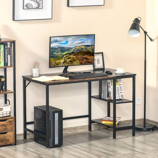 HOMCOM Computer Desk,Latop Table,Study Table with 2 Shelves Rustic Brown & Black | Aosom Canada