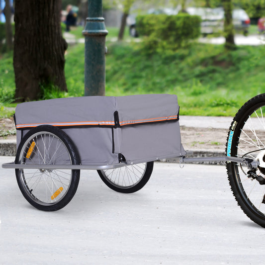Aosom Folding Bicycle Cargo Trailer Cart Carrier Garden Use w/ Quick Release, Cover, Grey | Aosom Canada