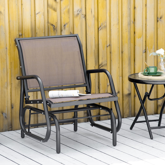 Outsunny Outdoor Glider Swing Chair with Breathable Mesh Seat and Backrest, Steel Frame, Curved Rocking Arms, Brown | Aosom Canada