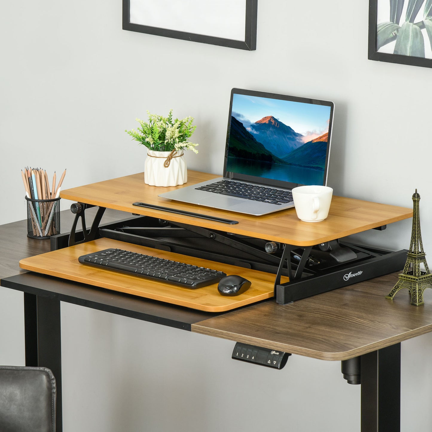 Vinsetto Liftable Adjustable Ergonomic Desktop Stand PC Detachable Keyboard Tray Widely Compatible, Workstation Riser for Home Office | Aosom Canada