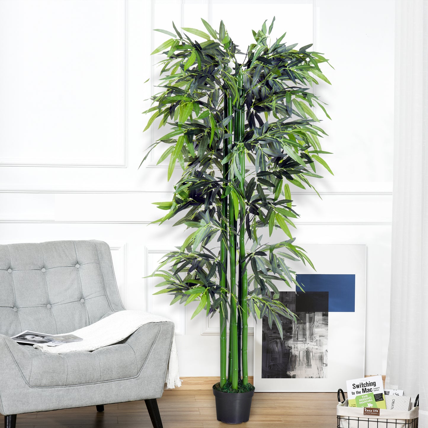 Outsunny 6FT Artificial Bamboo Tree Fake Decorative Plant with Nursery Pot for Indoor Outdoor Décor | Aosom Canada