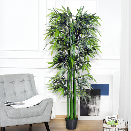 Outsunny 6FT Artificial Bamboo Tree Fake Decorative Plant with Nursery Pot for Indoor Outdoor Décor | Aosom Canada