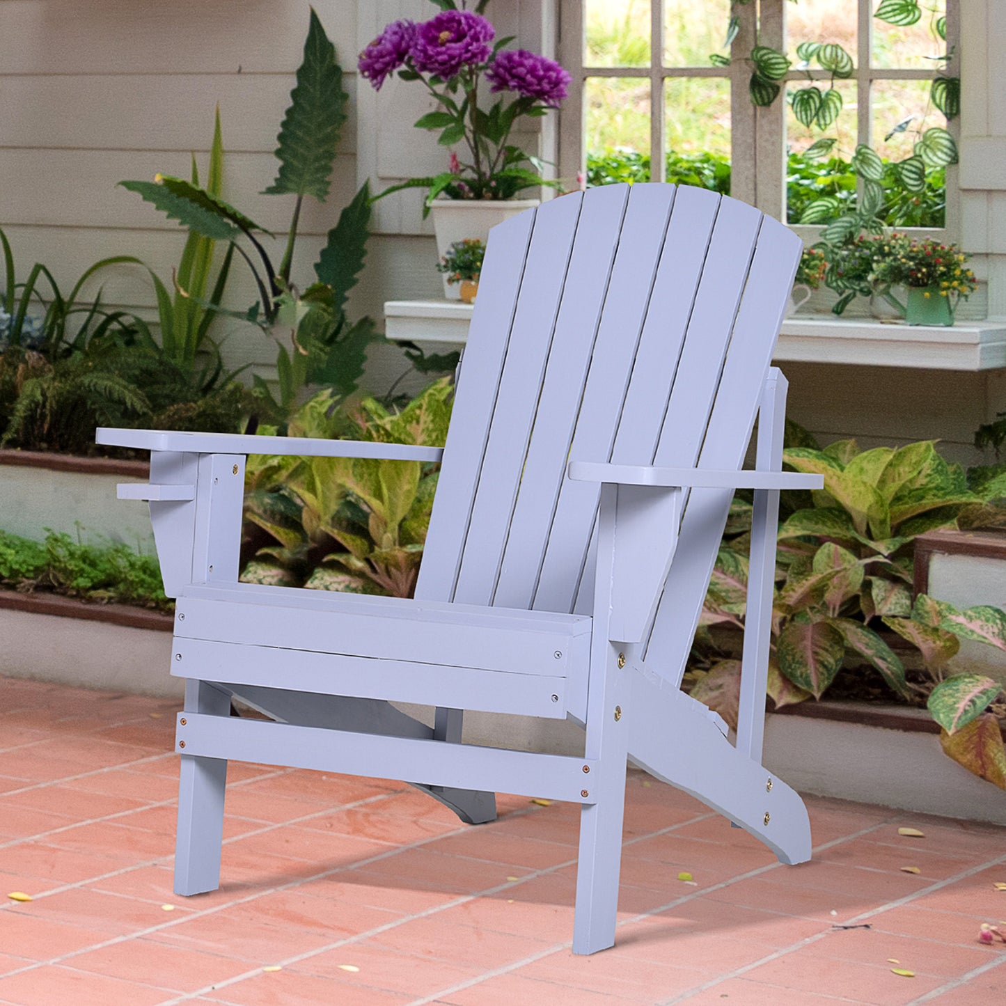 Outsunny Classic Adirondack Chair, Garden Deck Chair with Cup Holder for Patio, Indoor, Backyard, Grey | Aosom Canada