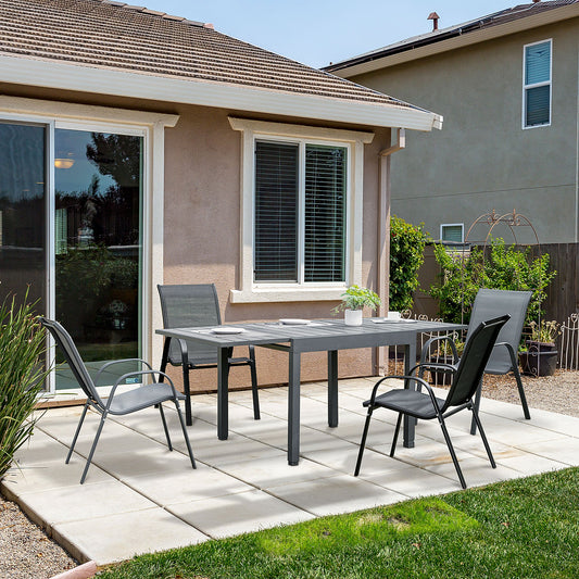 Outsunny Expandable Dining Table Metal Outdoor Slat Table for 4-6 Person Rectangular Garden Bistro Patio Table, Grey | Aosom Canada