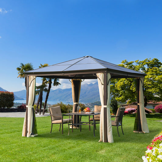 Outsunny 10 x 10 ft Hard Top Gazebo Canopy Heavy Duty Shelter Sun Shade w/ Curtain | Aosom Canada