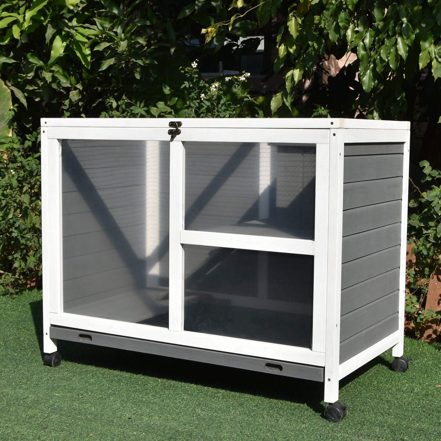 PawHut Solid Wood Rabbit Hutch Pet House Indoor Water-Resistant W/ Ramp Small Animals | Aosom Canada