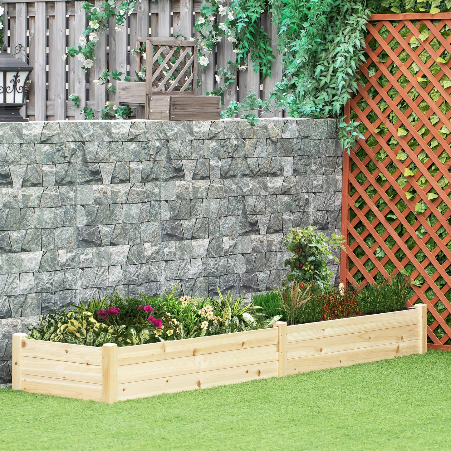 Outsunny Raised Garden Bed Elevated Wooden Planter Box for Backyard, Patio to Grow Vegetables, Herbs, and Flowers | Aosom Canada