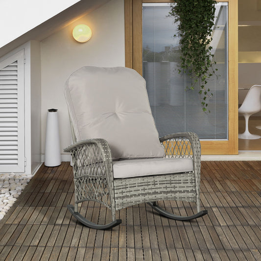 Outsunny Outdoor PE Rattan Rocking Chair, Patio Wicker Recliner Rocker Chair with Soft Cushion, for Garden Backyard Porch, Khaki | Aosom Canada