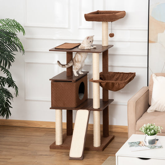 PawHut 58" Huge Cat Tree Kitty Activity Center Cat Climbing Toy Rest Pet Furniture with Sisal Scratching Post Pad Brown | Aosom Canada