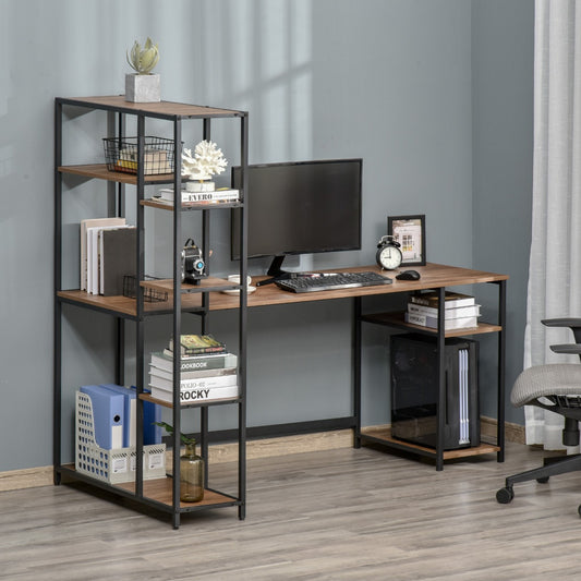 HOMCOM Industrial Computer Desk with Display Storage Shelves, CPU Stand, Study Table Computer Workstation, Brown Wood Grain | Aosom Canada