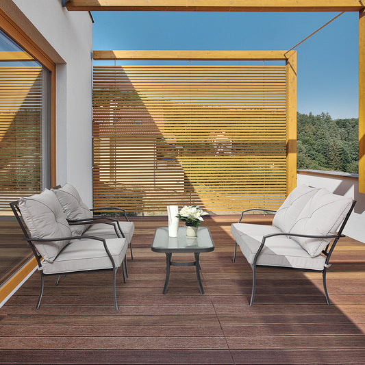 Outsunny 4 Pcs Metal Frame Garden Sofa Set w/ Loveseat 2 Chairs Glass Top Table w/ Foam Cushions | Aosom Canada