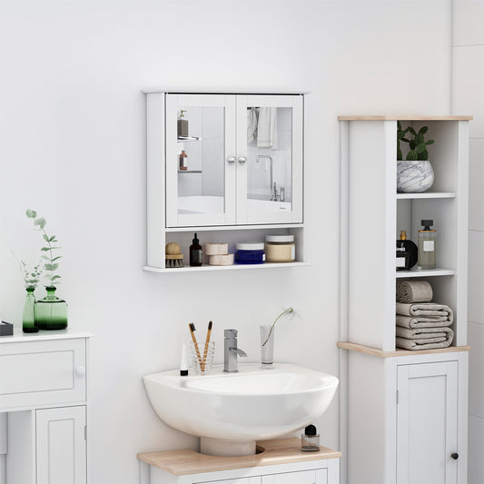Kleankin Bathroom Storage Cabinet Wall Mounted Medicine Cabinets w/ Double Mirror Doors & Adjustable Shelf White | Aosom Canada