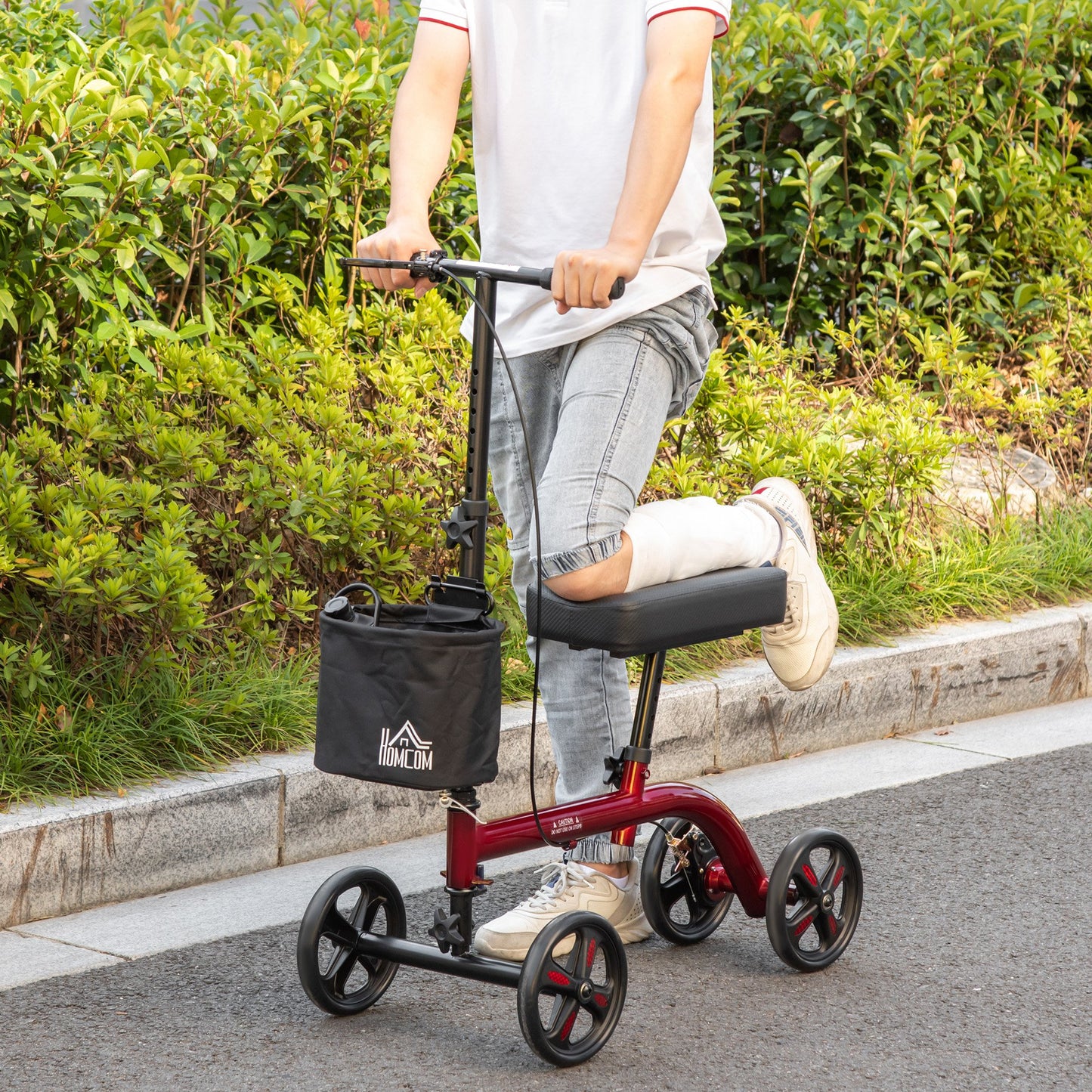 HOMCOM Knee Walker, Foldable Steerable Medical Knee Scooter, Crutch Alternative with Drum Braking System, Red | Aosom Canada