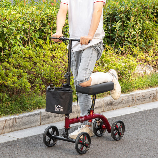 HOMCOM Knee Walker, Foldable Steerable Medical Knee Scooter, Crutch Alternative with Drum Braking System, Red | Aosom Canada
