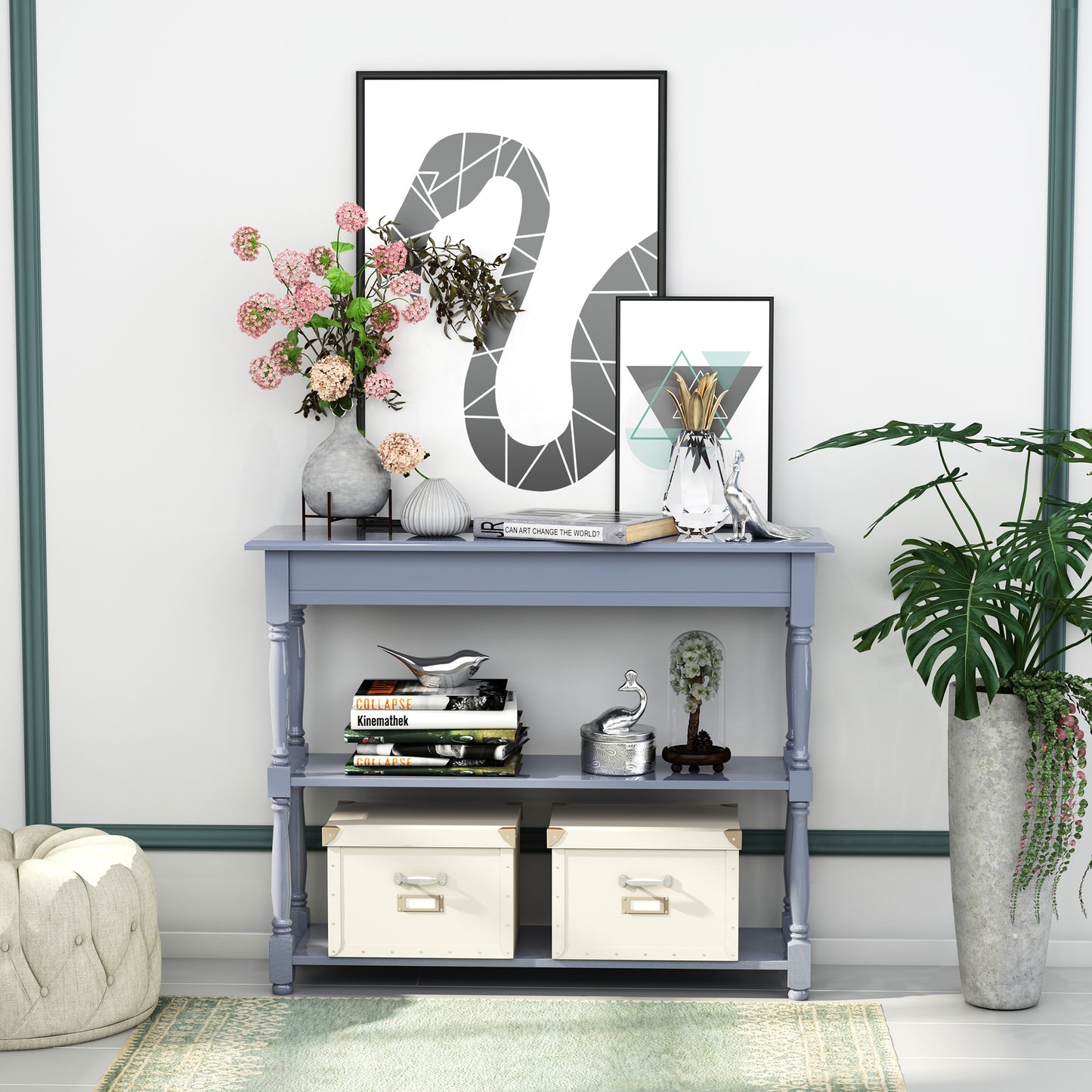 HOMCOM Console Table Modern Sofa Table with 2 Tier Shelves for Living Room, Entryway, Bedroom, Grey | Aosom Canada