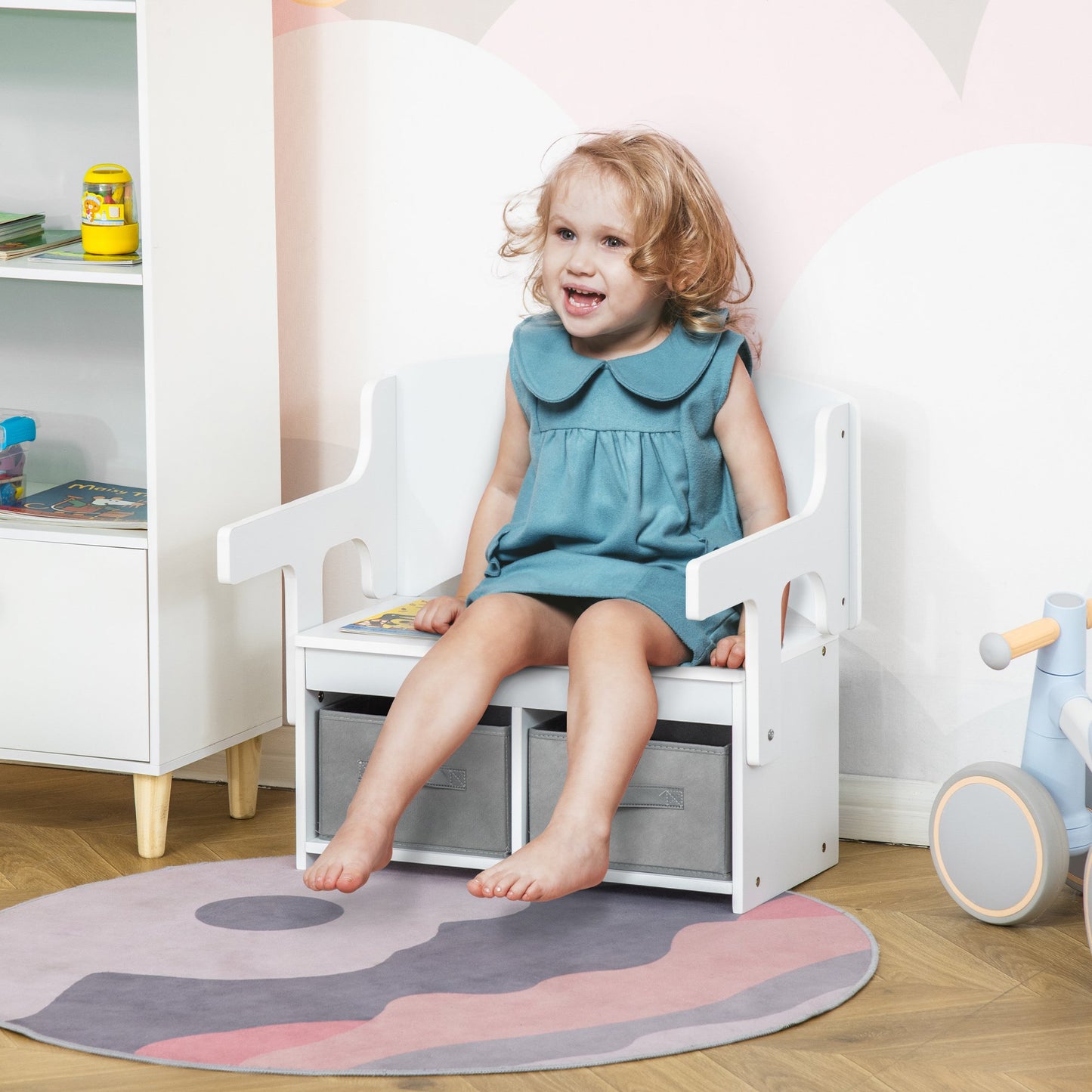 Qaba Kids Chair Convertible Desk Children Activity Bench Furniture with Storage Bin for Boy & Girl 2-5 Years Old White | Aosom Canada
