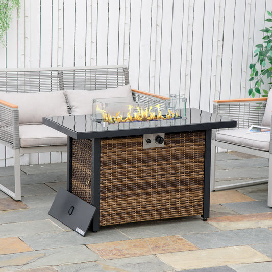 Outsunny 43 Inch Outdoor Propane Gas Fire Pit Table, 50,000 BTU Electric Ignition Gas Firepit, CSA Certification, Brown | Aosom Canada