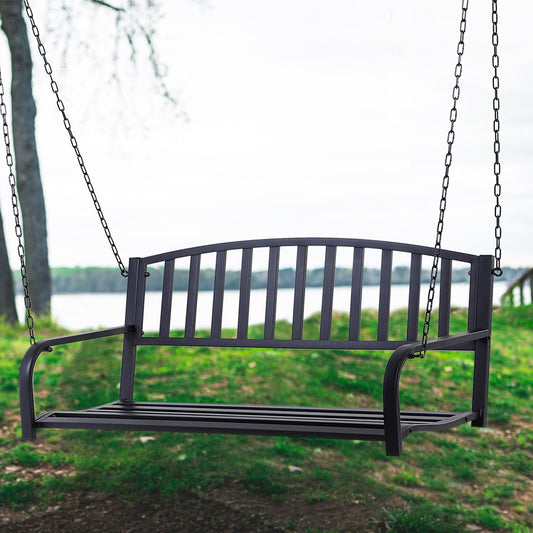 Outsunny 50" Outdoor Porch Swing Hanging Bench w/ Chain Black | Aosom Canada